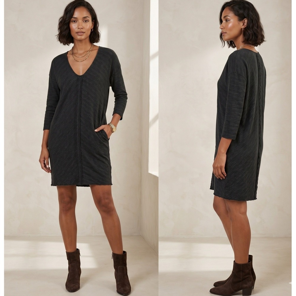 ATM Anthony Thomas Melillo Long Sleeve T-Shirt Dress Size Small Charcoal Seamed